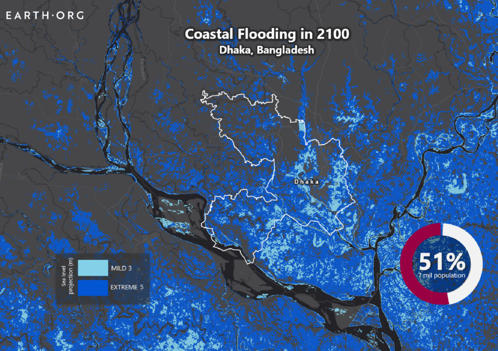 Sea Level Rise Projection Map - Dhaka | Earth.Org
