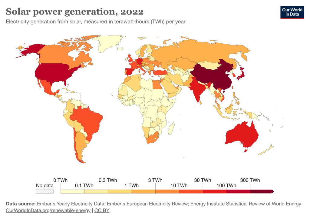 Power generation from solar in 2022 (terrawatt-hours per year)