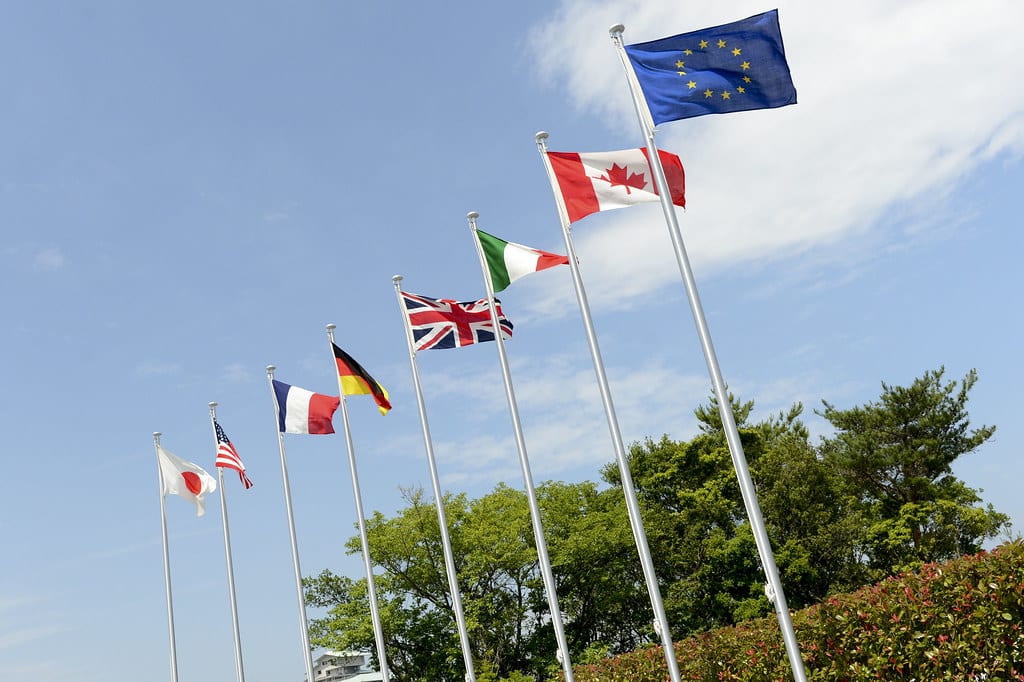 g7 summit flags; Flags of the G7 Summit. Prime Minister David Cameron attended the G7 Summit in Japan on 26 to 27 May 2016, along with 7 other world leaders, the United States, Japan, Germany, Italy, Canada and France.