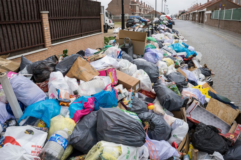 waste; trash; plastic bags on the street