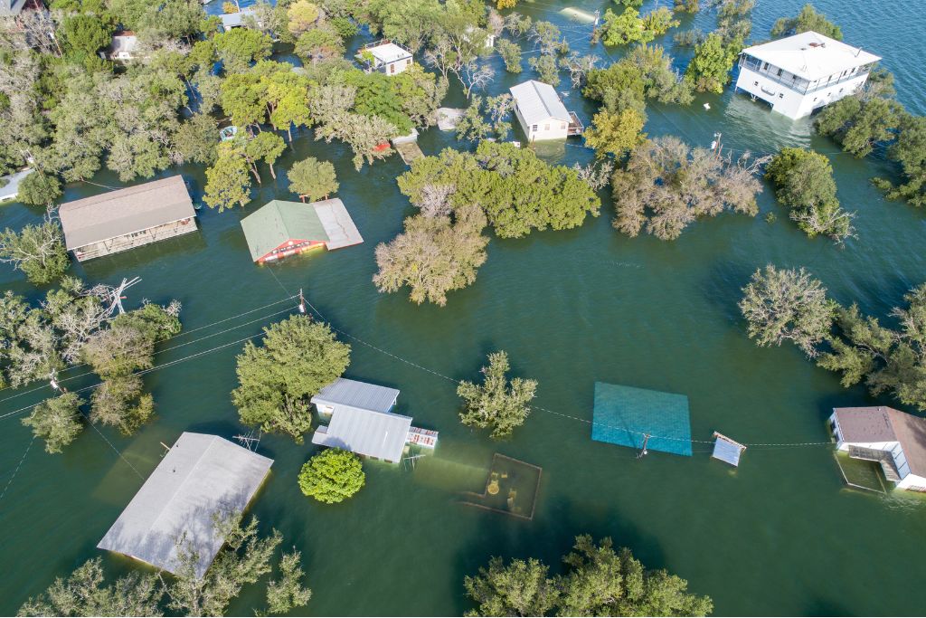 flooded town; loss and damage compensation for climate change