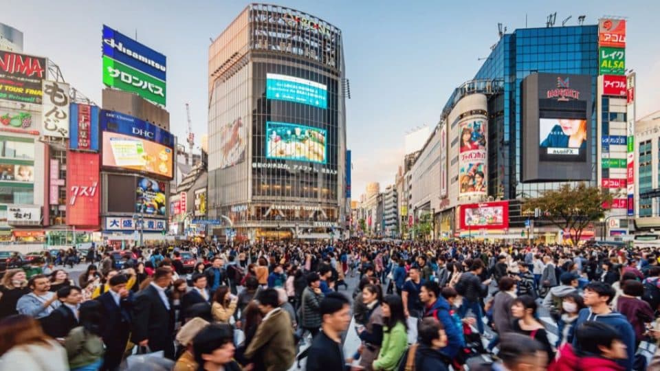 Shibuya Scramble Crossing Tokyo Japan; population decline