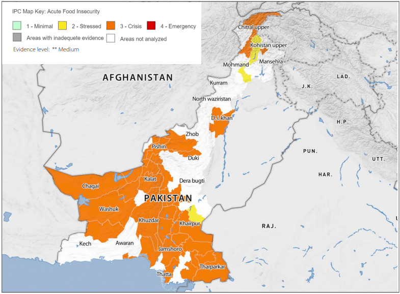 Projected acute food insecurity situation between November 2023 and January 2024. Image: Integrated Food Security Phase Classification (IPC); Pakistan food insecurity
