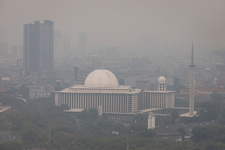 Air pollution in Jakarta, Indonesia.