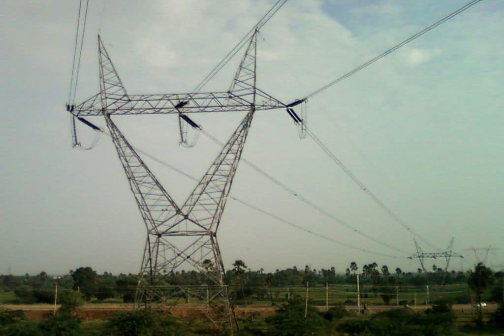 Power transmission lines in Andhra, India. 