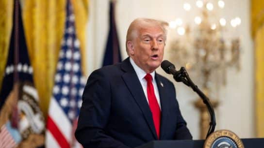 Trumps speaks at the White House on March 26, 2025.