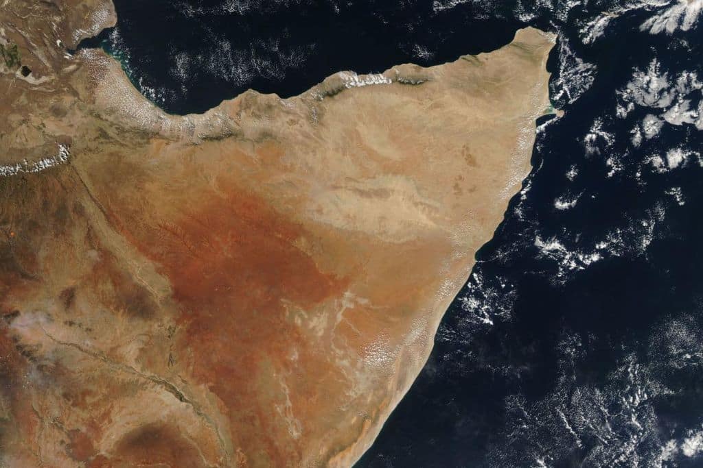 Satellite imagery of the Horn of Africa in 2021.