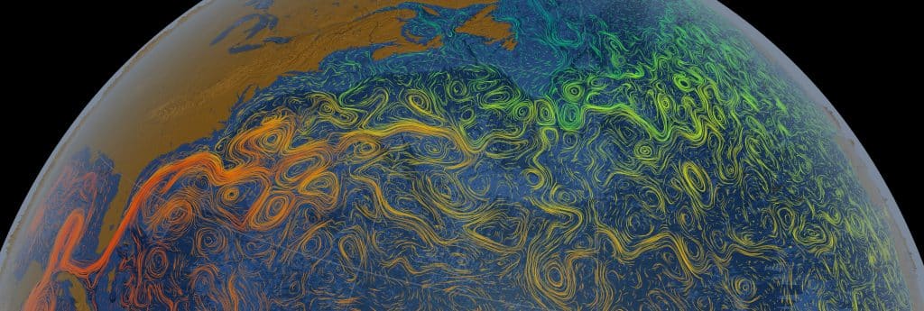Map of Ocean currents with surface temperature.