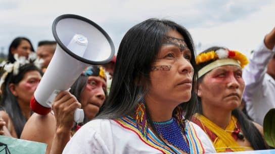Amazonian women at a march for International Women's Day, March 8, 2020.