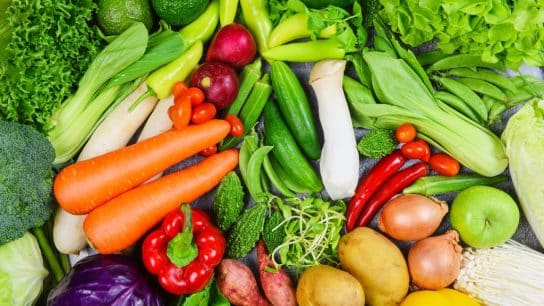 Fresh produce including fruit and vegetables.