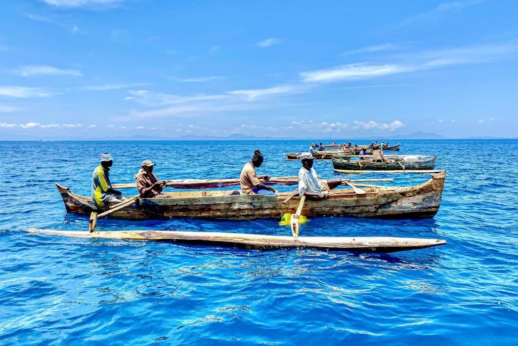Fishermen in Madagascar returning from sea, relying on calmer conditions when the wind drops.