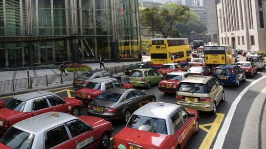 Traffic jam on Hong Kong Island.