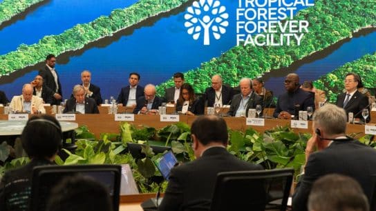 UN Secretary-General António Guterres and Brazilian President Luiz Inácio Lula da Silva attend the launch of the Tropical Forests Forever Facility.