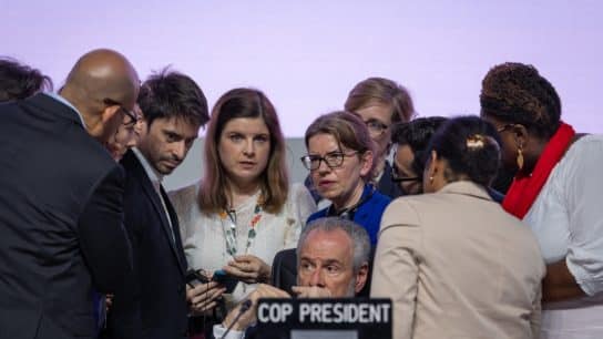 COP30 Presidency and and the UNFCCC Secretariat consult during a break after Colombia's intervention at the COP30 Closing Plenary.