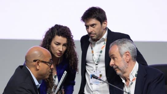 COP30 Presidency and and the UNFCCC Secretariat consult during a break after Colombia's intervention at the COP30 Closing Plenary.