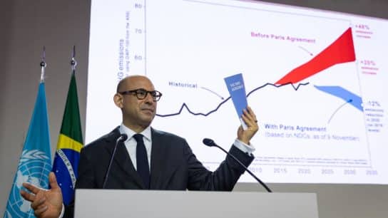 UN Climate Change Executive Secretary Simon Stiell speaks during the Opening of the 30th Conference of the Parties to the United Nations Framework Convention on Climate Change (COP30) in the Brazilian Amazon.