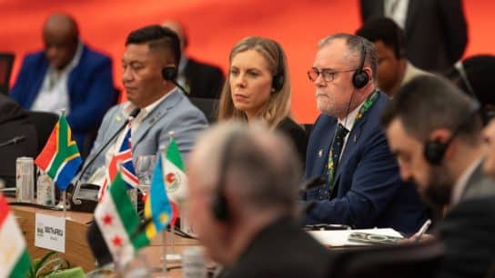 Participants attend the Thematic Session 3 : 10 Years on from the Paris Agreement at the Belém Climate Summit.