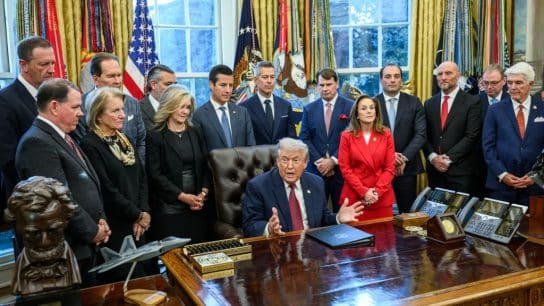 President Donald Trump makes an announcement on fuel economy standards in the Oval Office, Wednesday, December 3, 2025.