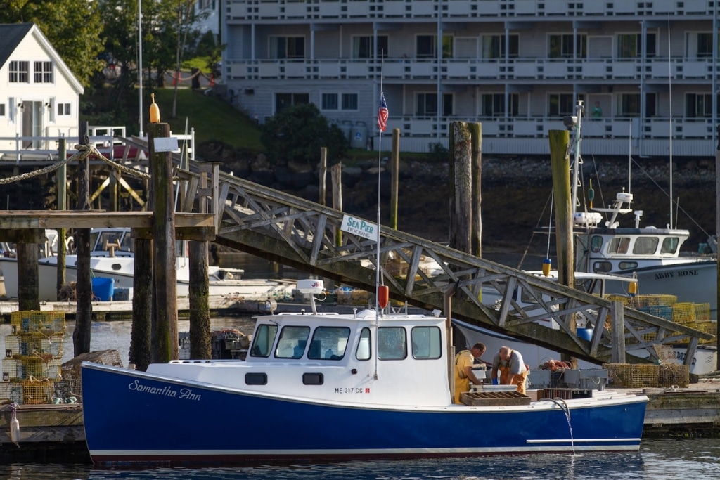 The Samantha Ann lobster boat, docked in Corea, Maine.