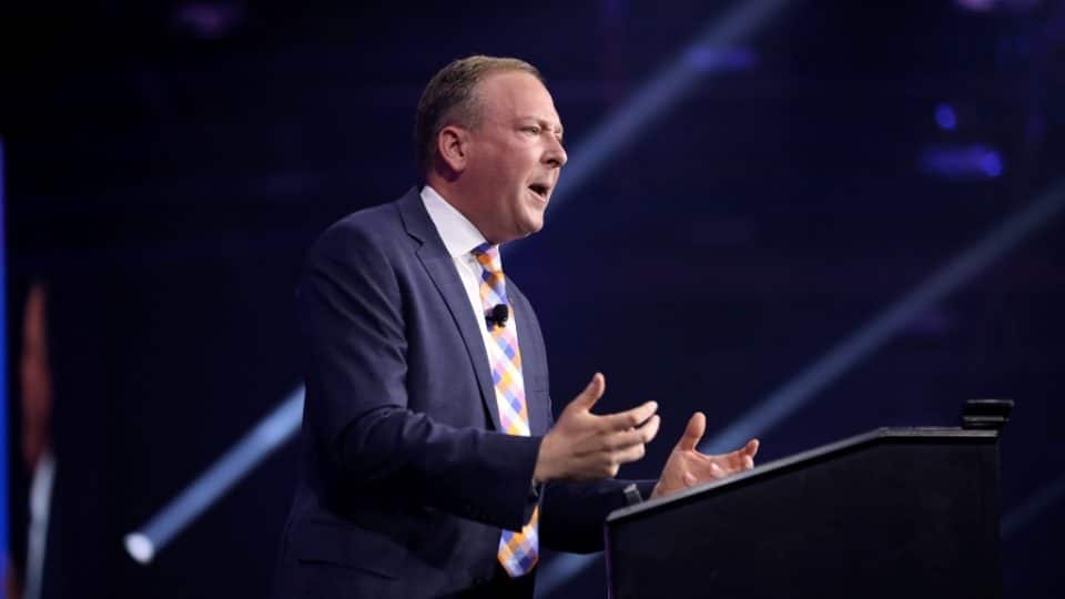 US EPA Administrator Lee Zeldin speaking with attendees at The People's Convention at Huntington Place in Detroit, Michigan.