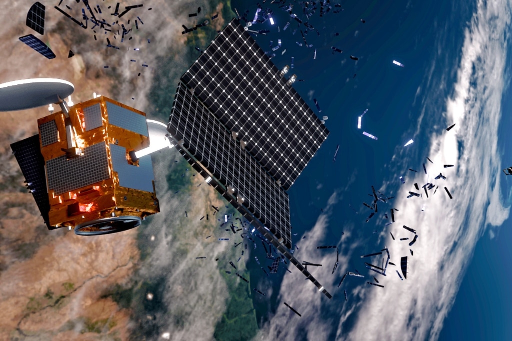 Satellite break-up in space.