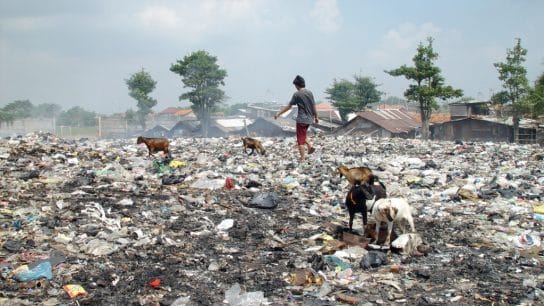 Plastic waste in a slum in Jakarta in Indonesia.