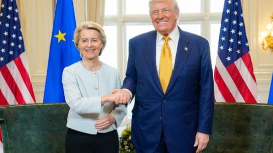 Ursula von der Leyen, president of the European Commission, meets Donald Trump, President of the United States, in Scotland to discuss transatlantic trade relations.