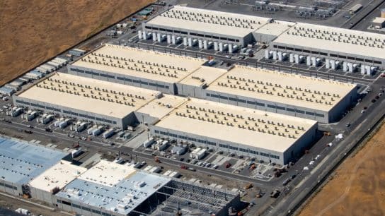 Part of AWS's us-west-2 availability zone in Oregon, showing three datacenters with a fourth under construction.