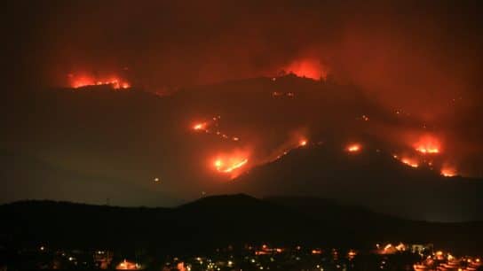 Wildfire on Mount San Miguel, San Diego, As seen from atop Mt. Helix in La Mesa, California.