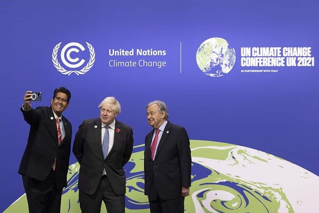 Whipps Jr. at COP26 alongside former UK's Prime Minister Boris Johnson and UN Secretary-General Antonio Guterres.
