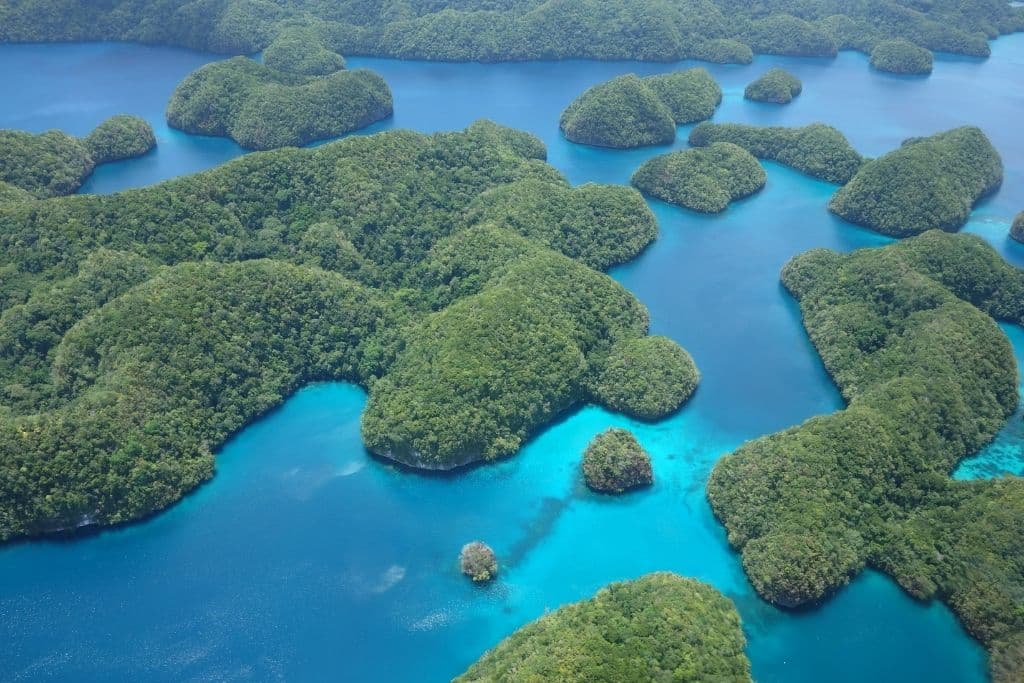Aerial view of the Rock Islands in Palau.
